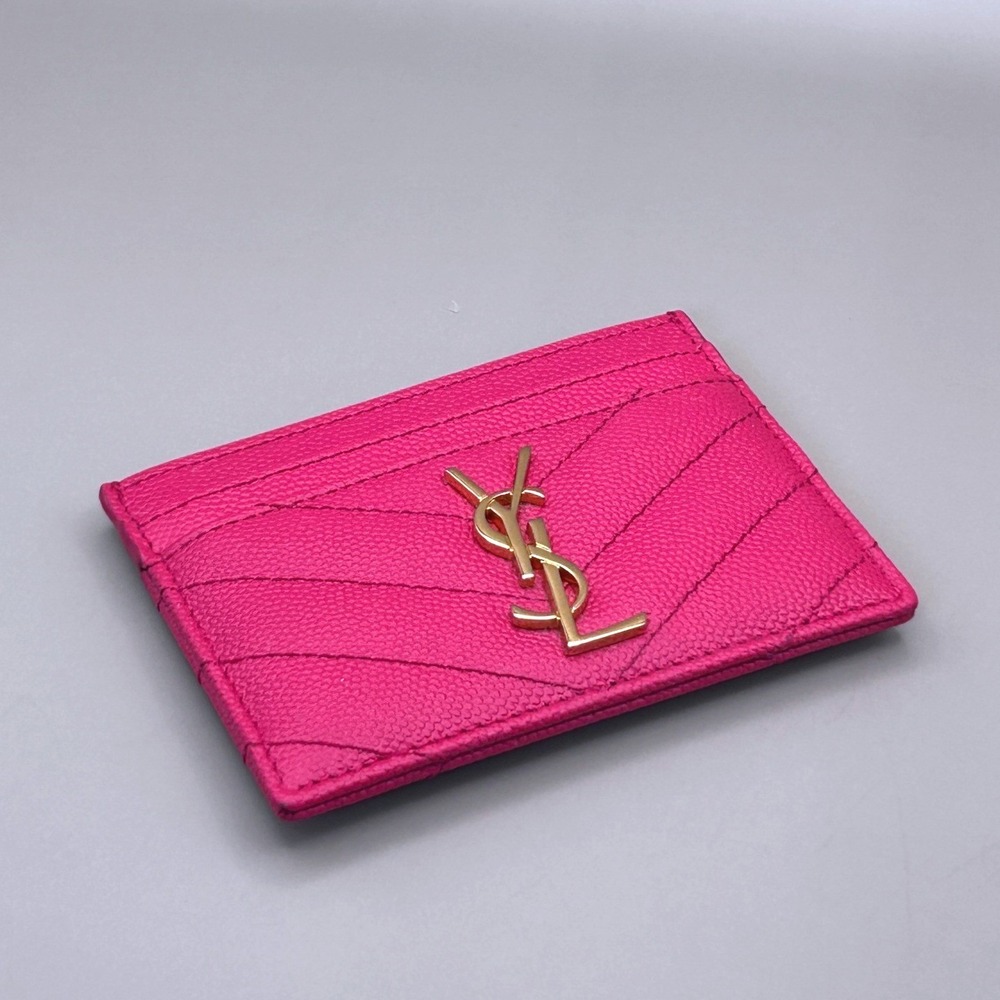 Saint Laurent YSL Monogram Quilted Leather Credit Card Case Shocking Pink - Picture 3 of 14